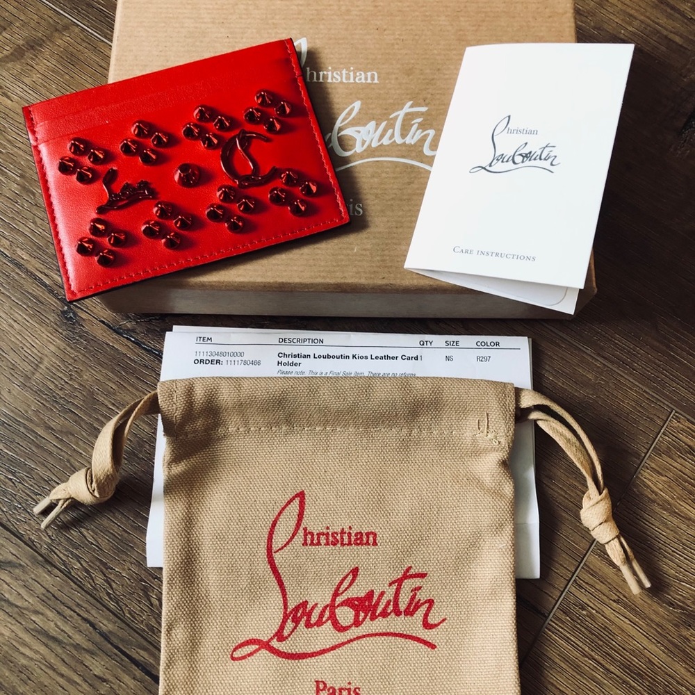LOUBOUTIN-AUTHENTIC NWT Red Leather Card Holder - Picture 1 of 12